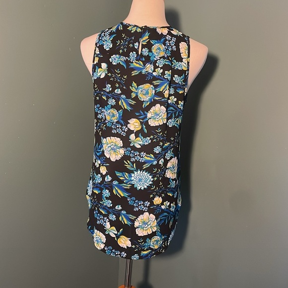 Violet and Claire shell top, cobalt, blue and yellow floral print on black. - Picture 3 of 6